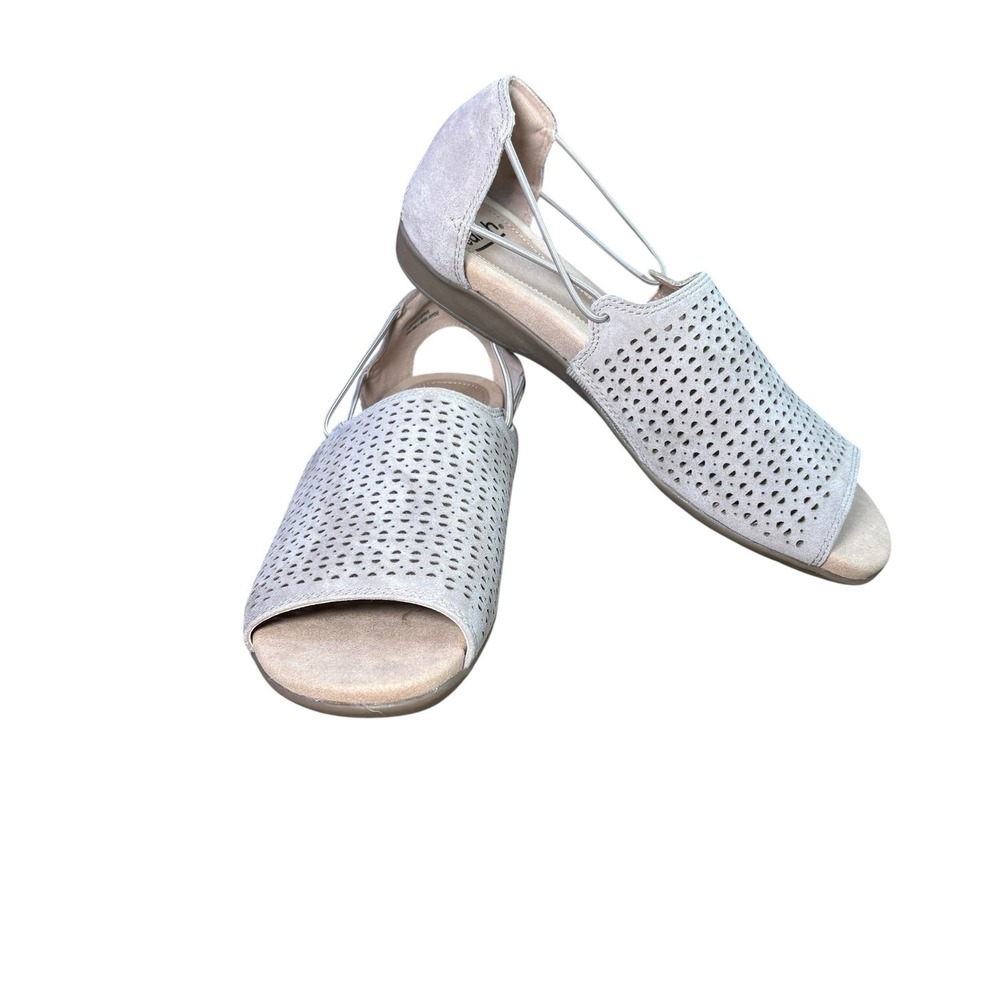 Earth Aldea Alder Light Beige Leather Perforated Peep Toe Flats Women's 8.5M